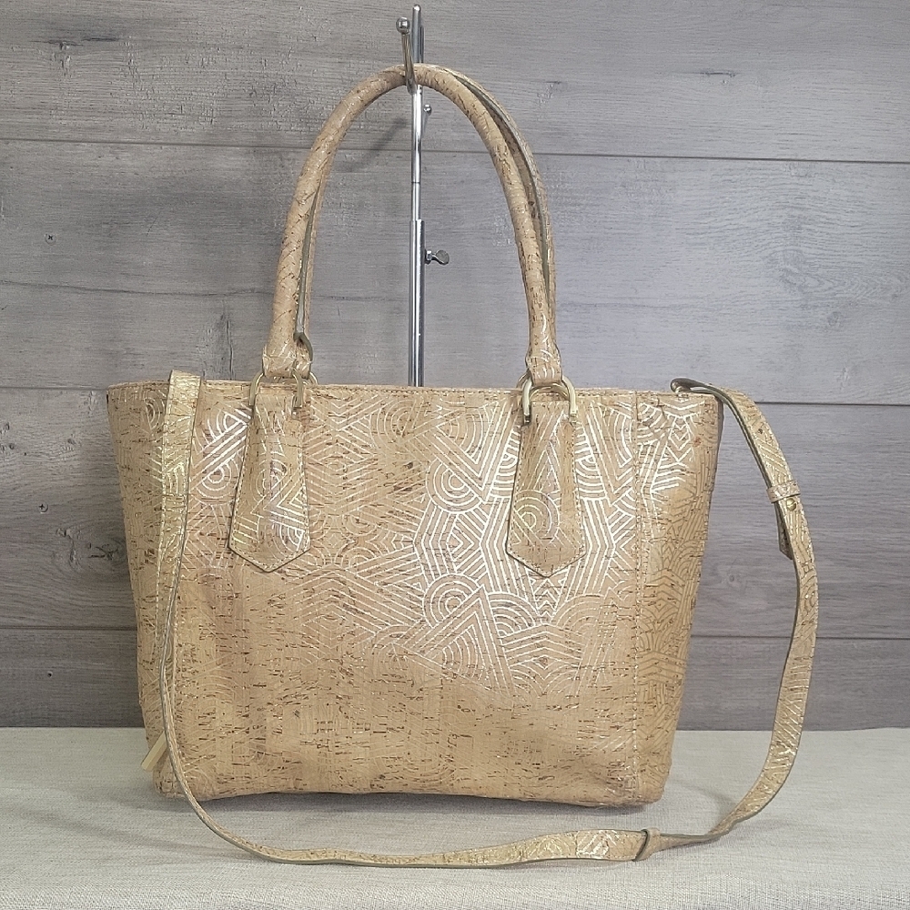 Rare Dagne Dover Signature in Gold Cork Tan Tote Handbag